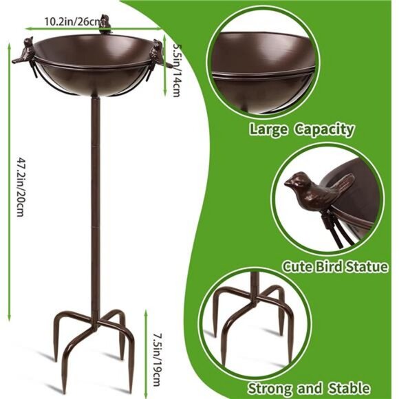Freestanding Birdbaths Bowl Outdoor, Standing Garden Bird Bath Feeder Bowl with - Picture 3 of 7